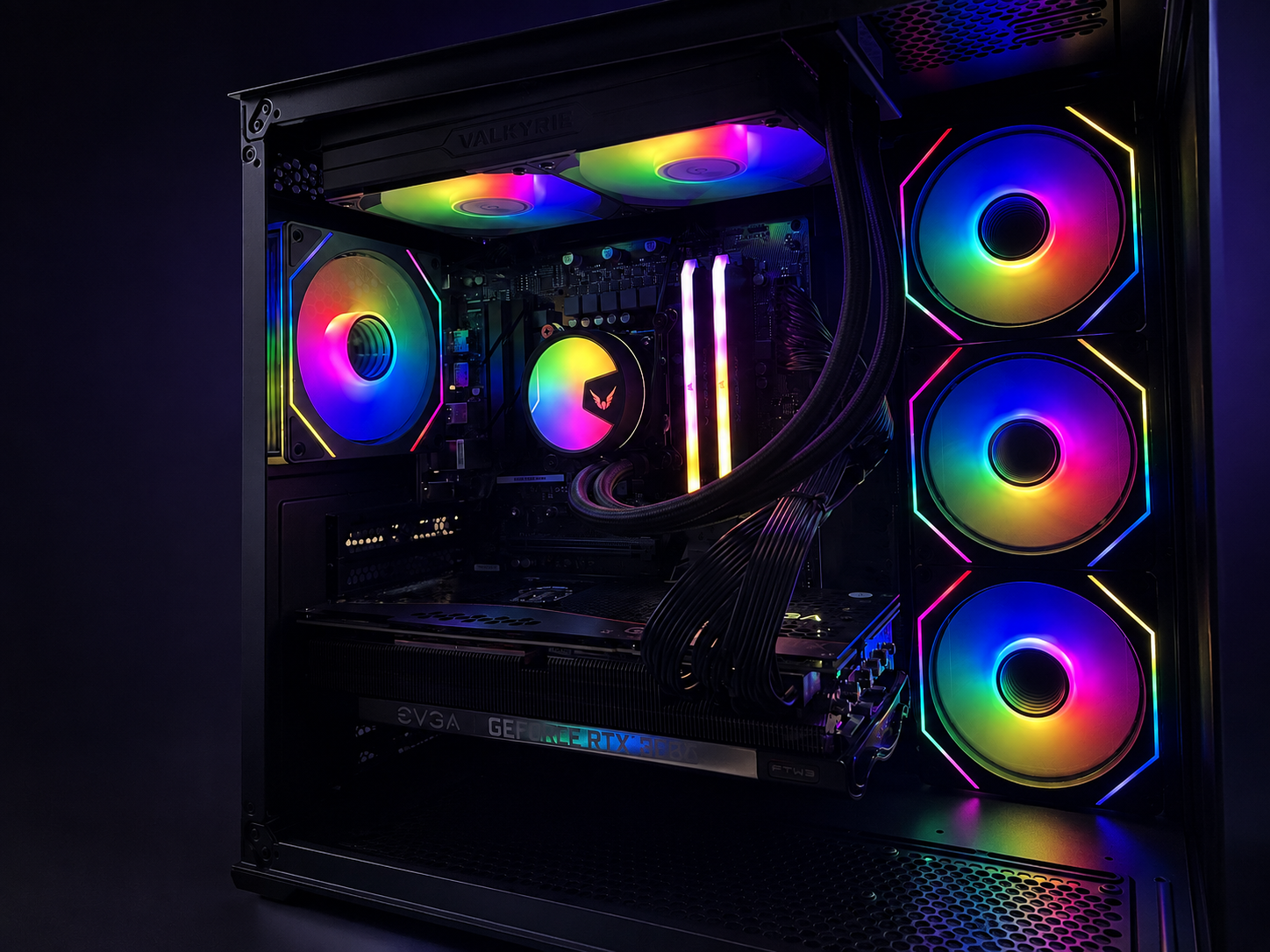 Detailed view of RGB components inside a custom PC