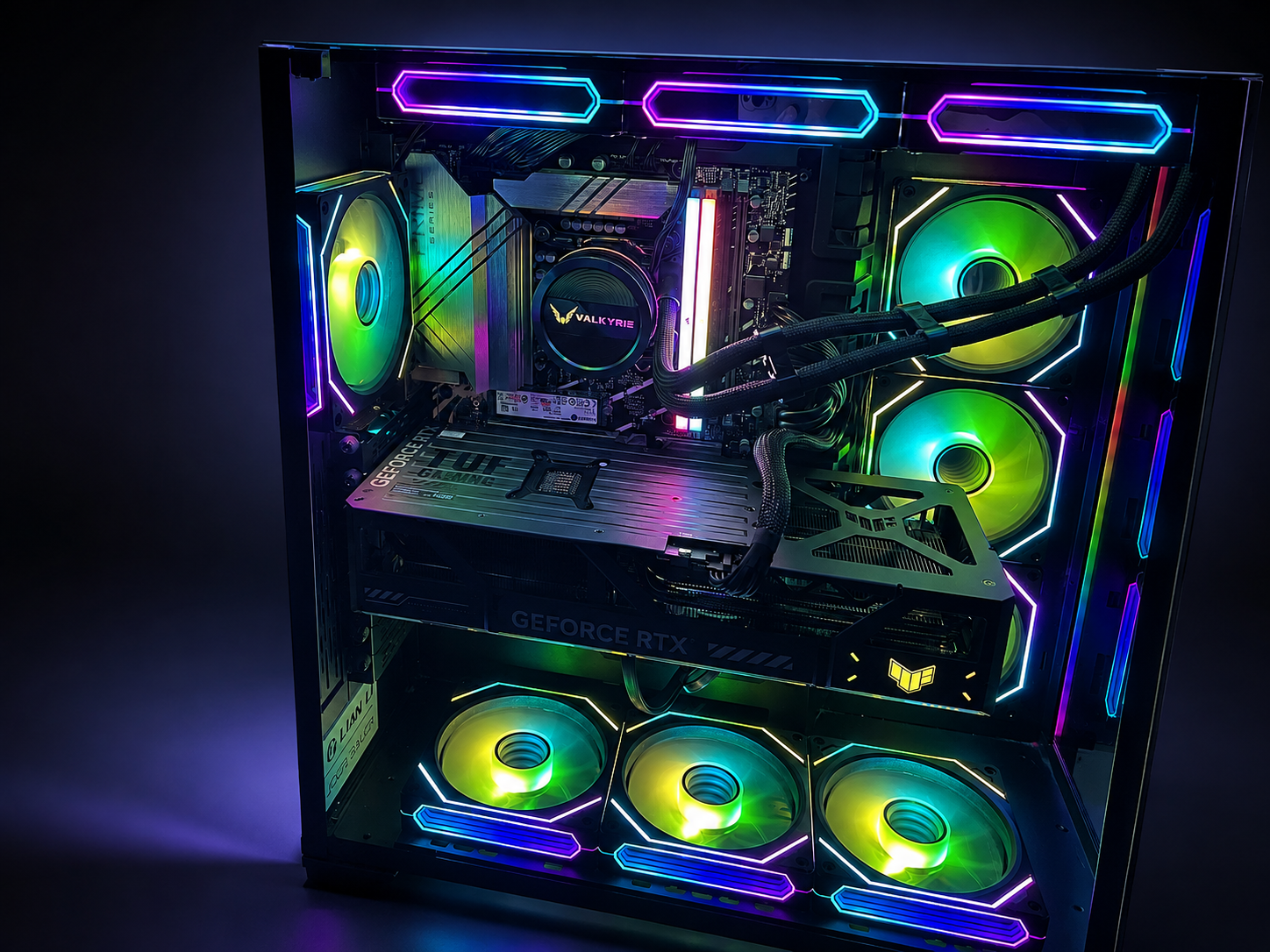 Graphics card and liquid cooling inside a custom PC