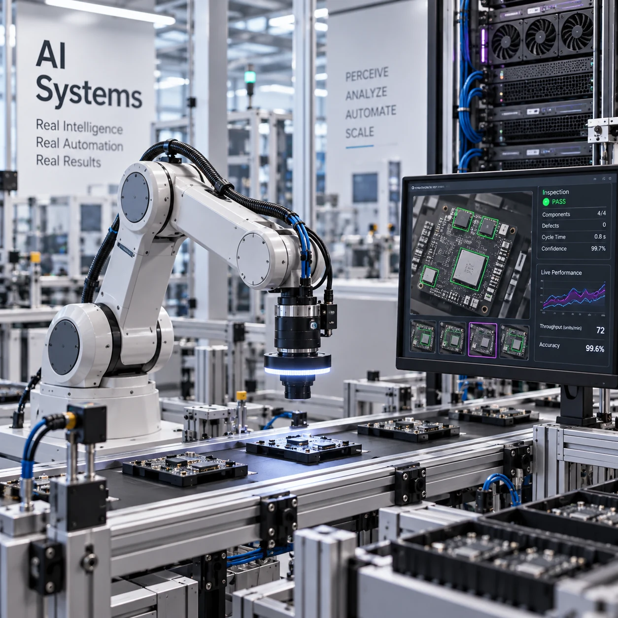 Applied AI automation equipment and GPU systems in a modern lab