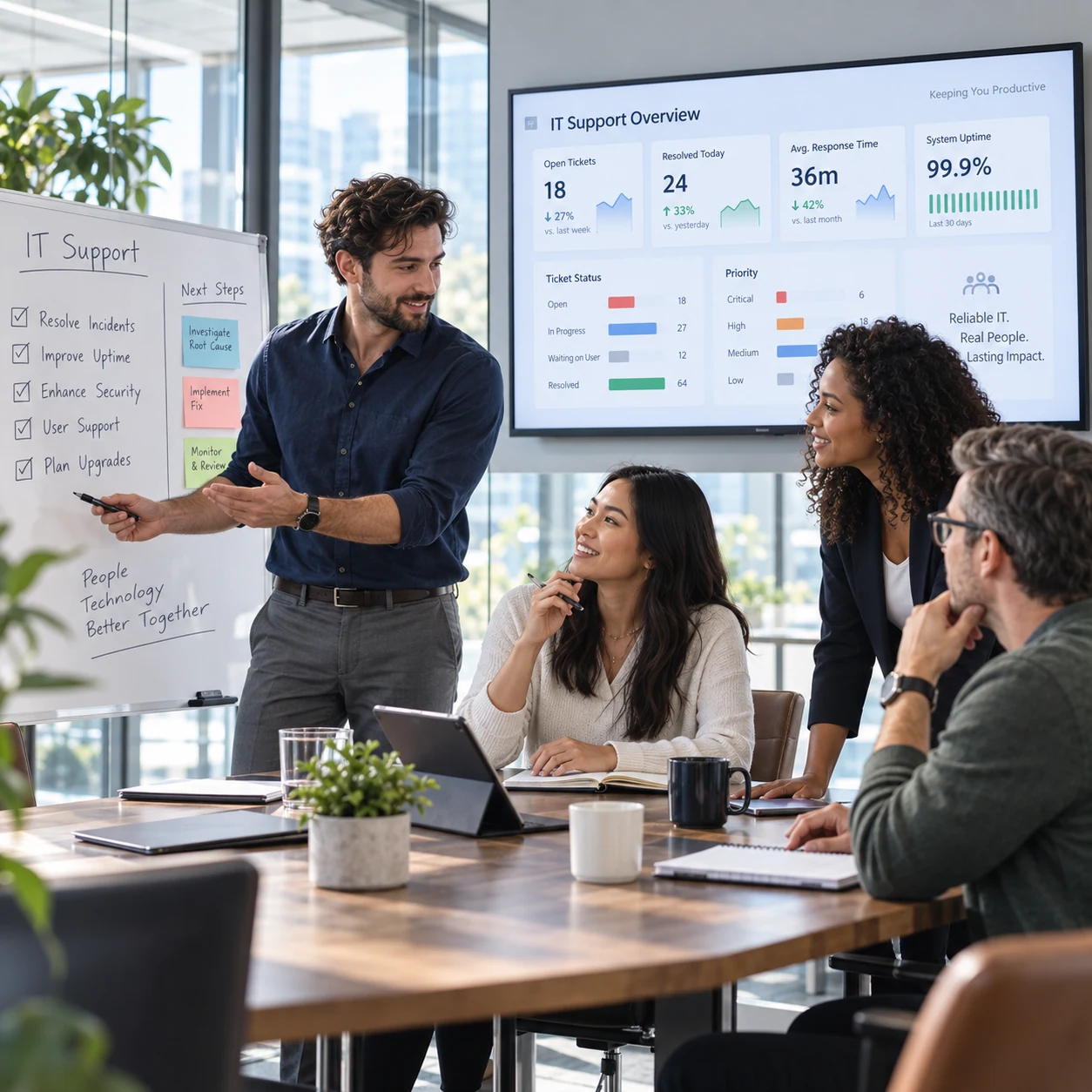 IT support team collaborating in a service planning meeting